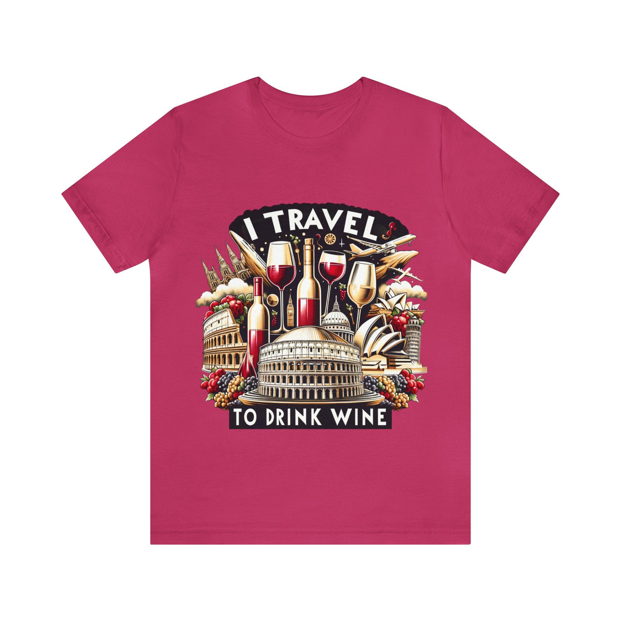 Camiseta "Viajo para beber vino" a todo color