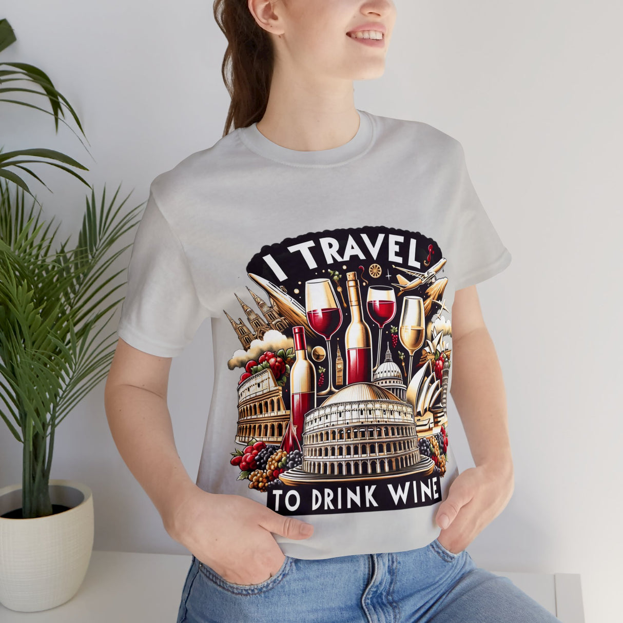 Camiseta "Viajo para beber vino" a todo color