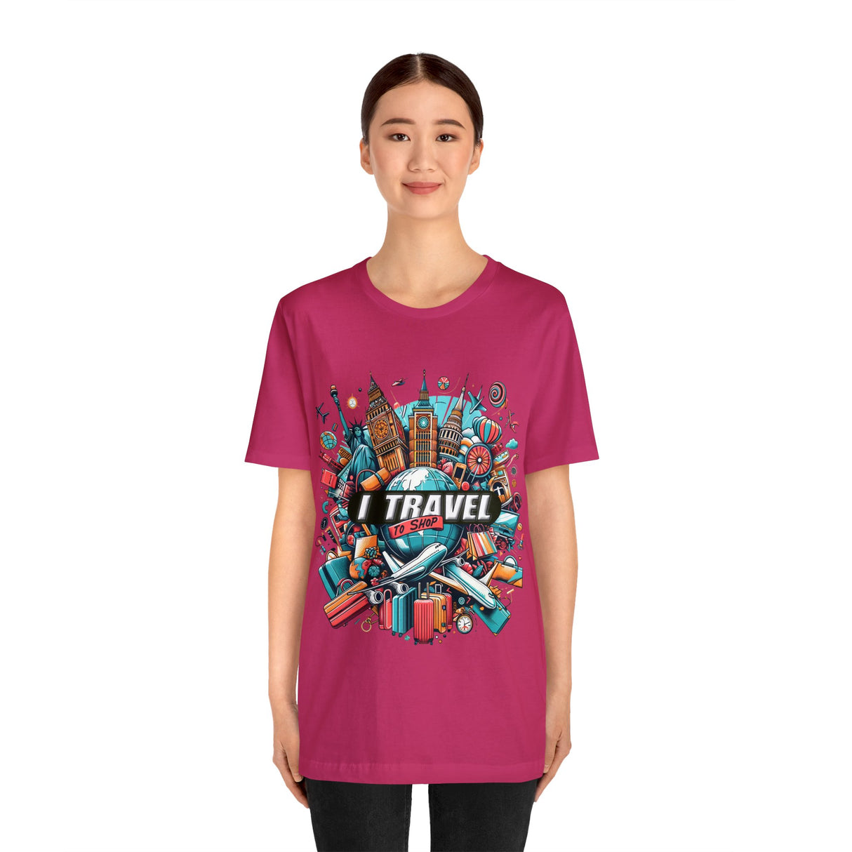 "I Travel To Shop" full color T-shirt