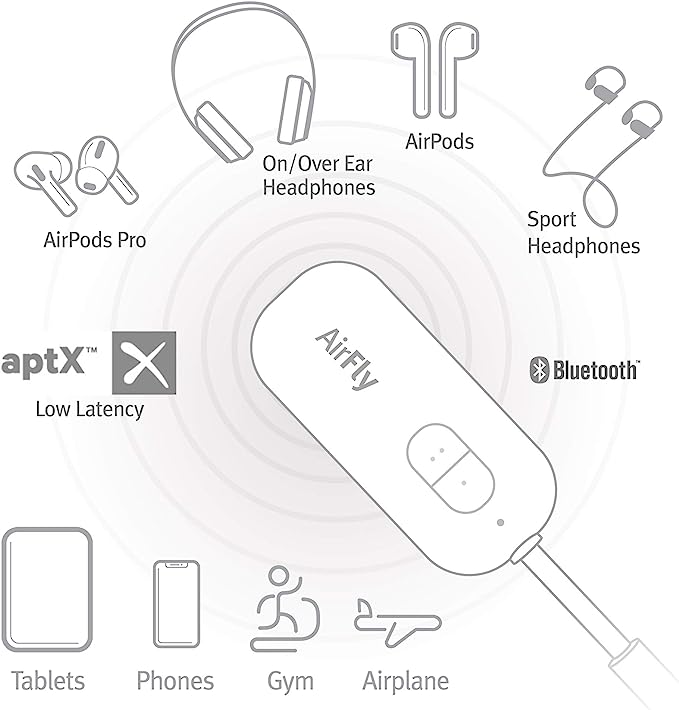 Airfly Duo - Connect Two Listing Devices - Wireless Adapter for Flying and more