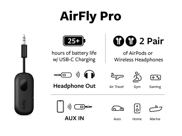 Airfly Pro - Connect Two Listing Devices and More - Wireless Adapter for  your portable devices