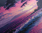 Pink Sunset, Vaporwave Aesthetic pixel art beach sunset, framed canvas print