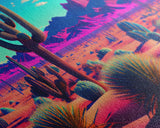 Synthwave Style Cactus Art, Retro Desert Abstract, framed canvas print, Arizona art