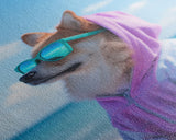 Corgi In Purple Hoodie Sunglasses Wall Print, Beach Art, Dog Print, Dog Portrait, Framed Wall Art, Framed Canvas, Wall Print, Wall Canvas