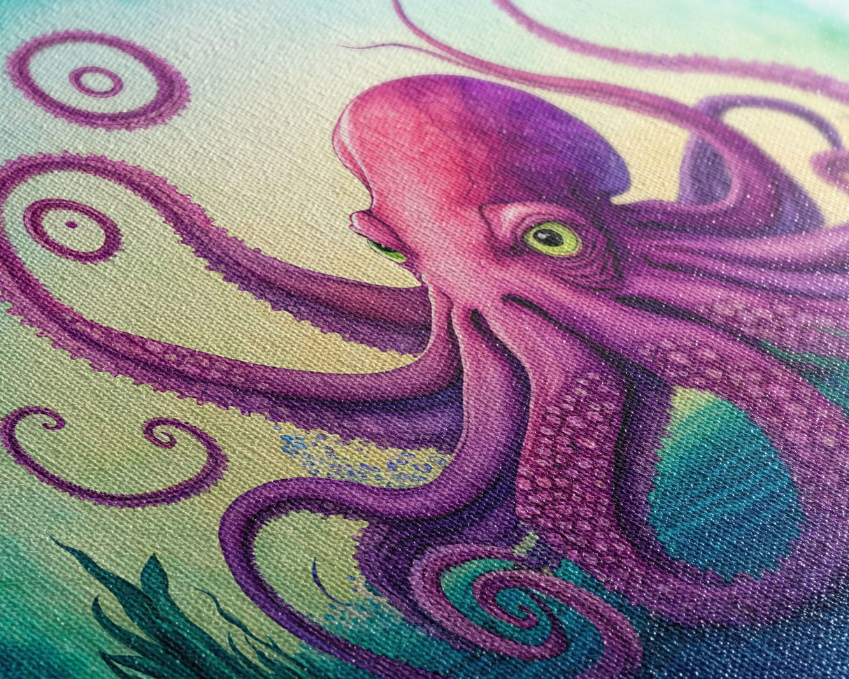 Octopus Art, Animal Prints, Framed Canvas Print, Ocean Themed Wall Art