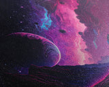 Beautiful Science Fiction Wall Art, Synthwave Style Scifi Art, Framed Canvas Print, Panoramic Alien Worlds and Star Filled Night Sky