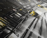 Rainy Night In City, People Crossing Street, Urban Canvas Art, Abstract City Art, Line Art City, Panoramic, Wall Art, Canvas Print