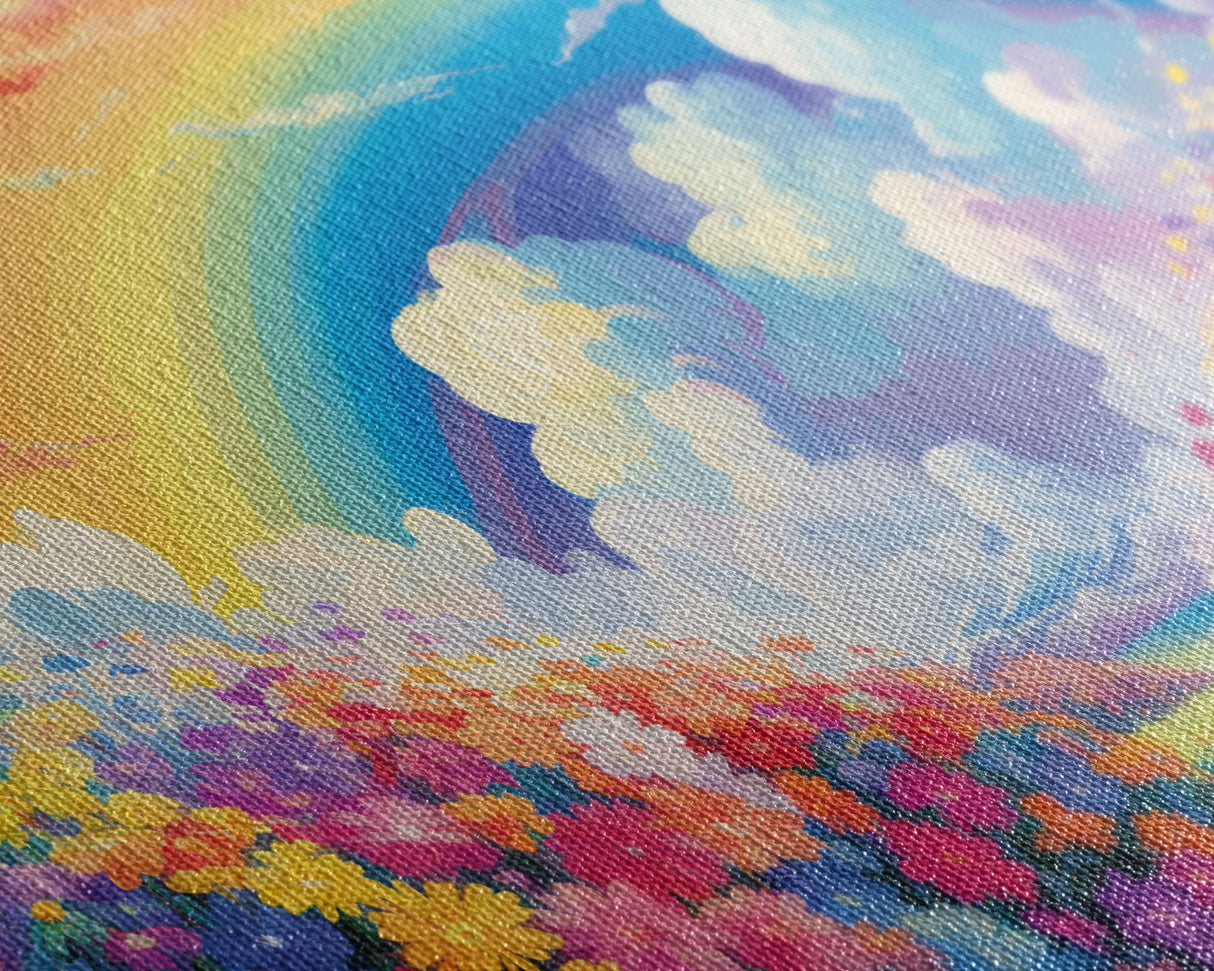 Rainbow Wall Decor, Spring Meadow Print, Wildflower Meadow, Panoramic Art, Wall Art, Canvas Art, Landscape Art, Nursery Wall Art, Kids Art