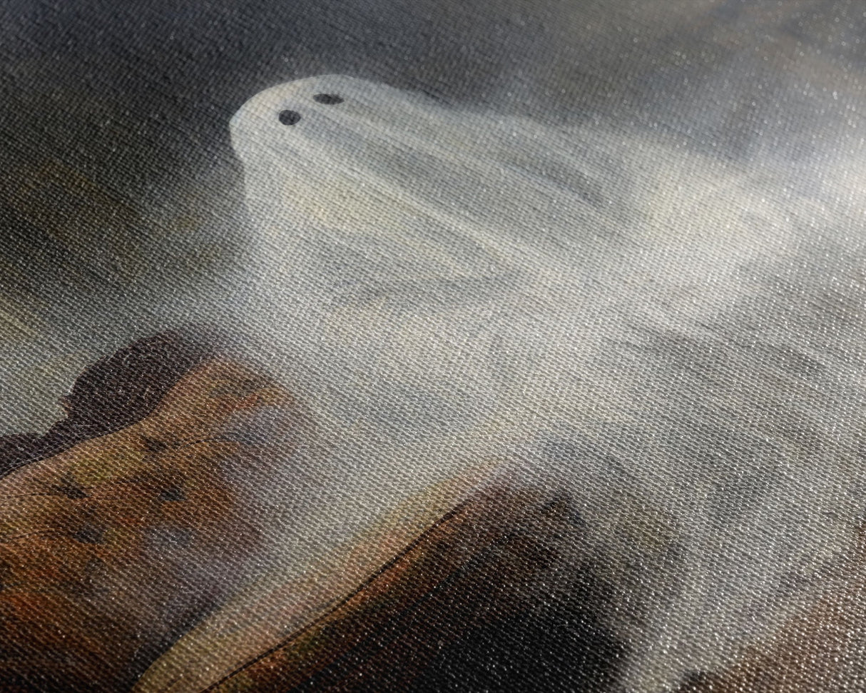 The Ghost Sits On The Sofa, Framed Canvas or Canvas Print, Gothic Victorian Halloween Painting, Cool Halloween Decor