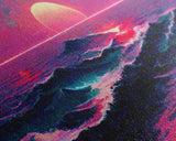 Outrun Style Synthwave Sunset Ocean Waves, 3 Piece Wall Art, Ready To Hang Canvas Print, Cool Unique Lakehouse Wall Art Decor