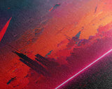 Cyber punk City At Sunset, Outrun, 3 Piece Wall Art, Ready To Hang Canvas Print, Cool Unique Mancave wall Art Decor