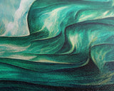 Sea Green Ocean Waves, Ready To Hang Canvas Print, Panoramic Art Deco Style Wall Decor, Emerald Green Wall Art