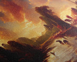 Prehistoric Abstract Landscape Art, Ready To Hang Canvas Print, Panoramic Art, Dinosaurs At Sunset