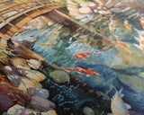 Panoramic Koi Pond Painting Canvas Print, Framed Wall Art, Unique Home Decor, Gift Idea, Art With Frame, Living Room Art