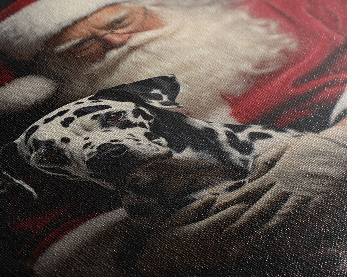 Santa and his Dalmation, Framed Canvas Print, Christmas Wall Art, Xmas Art, Christmas Art Print, Santa Decor