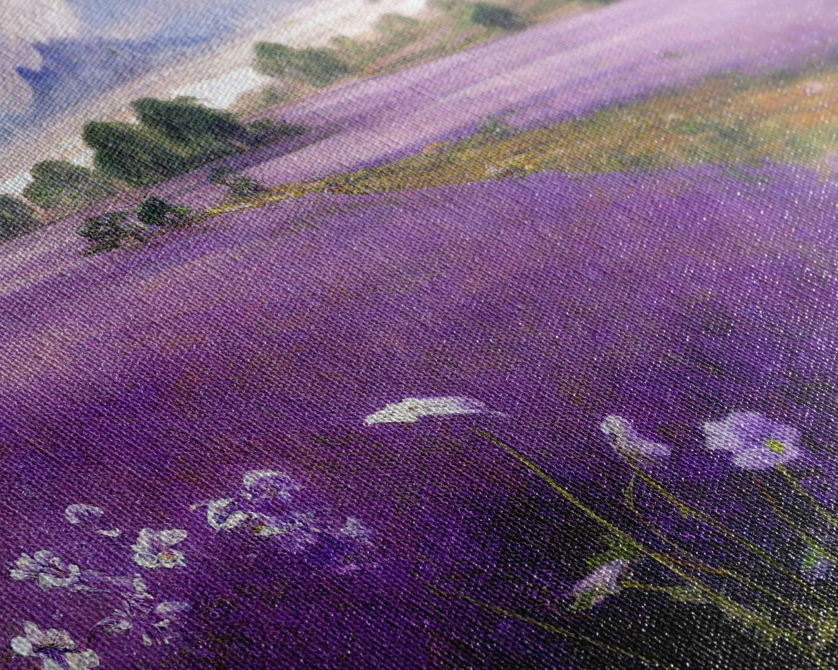 Purple Lavender Fields, Abstract Watercolor Art, Ready To Hang Canvas Print, Framed Wall Art