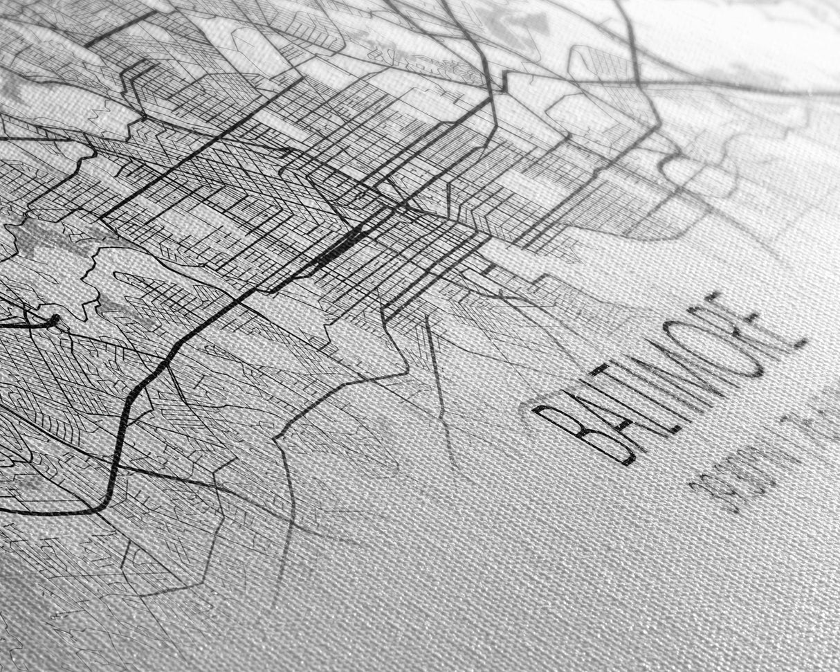 Panoramic Baltimore City Map, Maryland Art, Map Print, Minimalist Wall Art, Canvas Art, Housewarming Gift, Street Map Art, Closing Gift