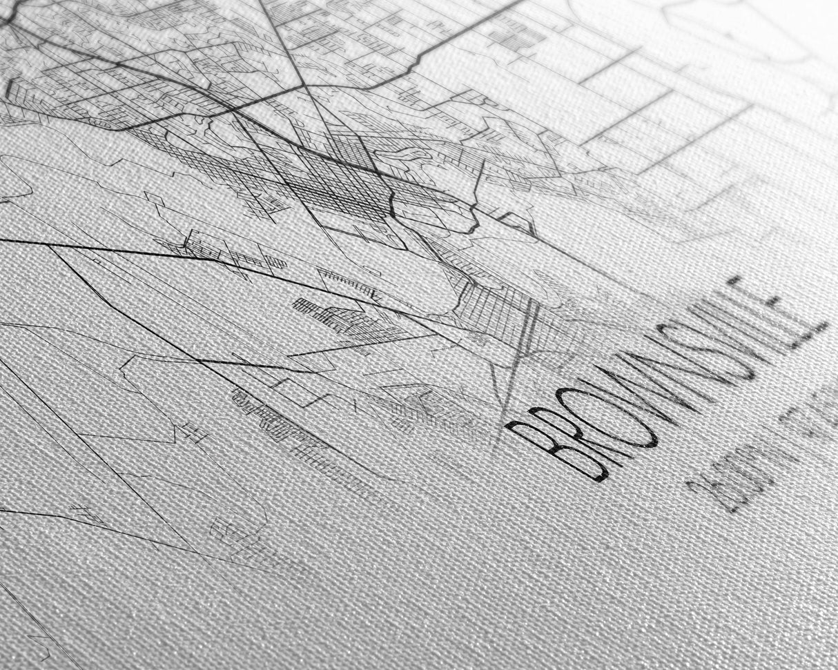 Panoramic Brownsville City Map, Texas Art, Map Print, Minimalist Wall Art, Canvas Art, Housewarming Gift, Street Map Art, Closing Gift