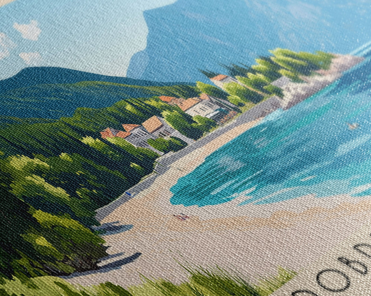 Dobrec Beach, Montenegro Panoramic Print, Vacation Gift, Montenegro Wall Art, Beach Painting, Beach Decor, Beach Or Lakehouse Art