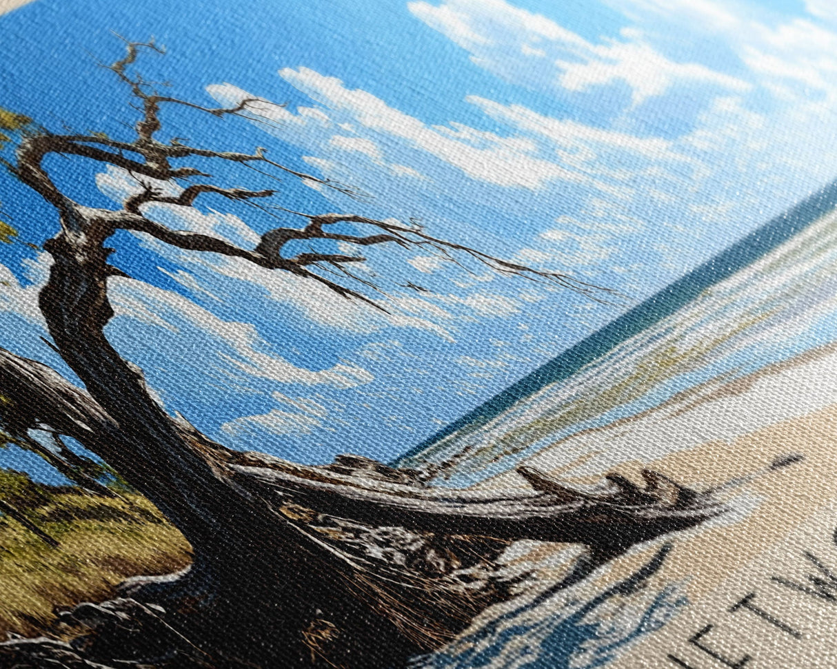 Driftwood Beach, Georgia Panoramic Beach Print, Vacation Gift, Georgia Wall Art, Framed Canvas Print, Framed Beach Painting