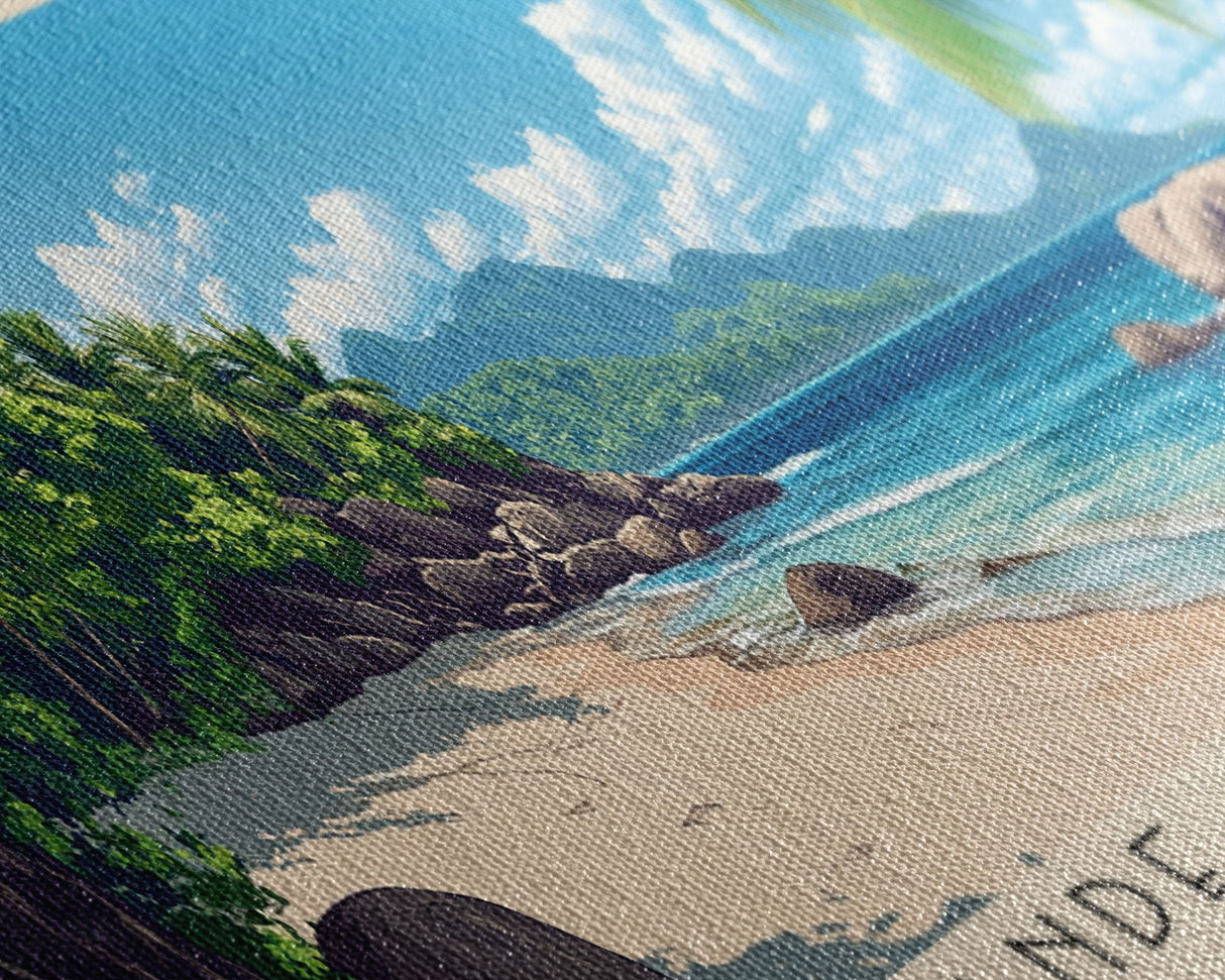 Grande Anse Beach, Seychelles Panoramic Beach Print, Vacation Gift, Seychelles Wall Art, Beach Painting, Beach Decor, Beach Painting