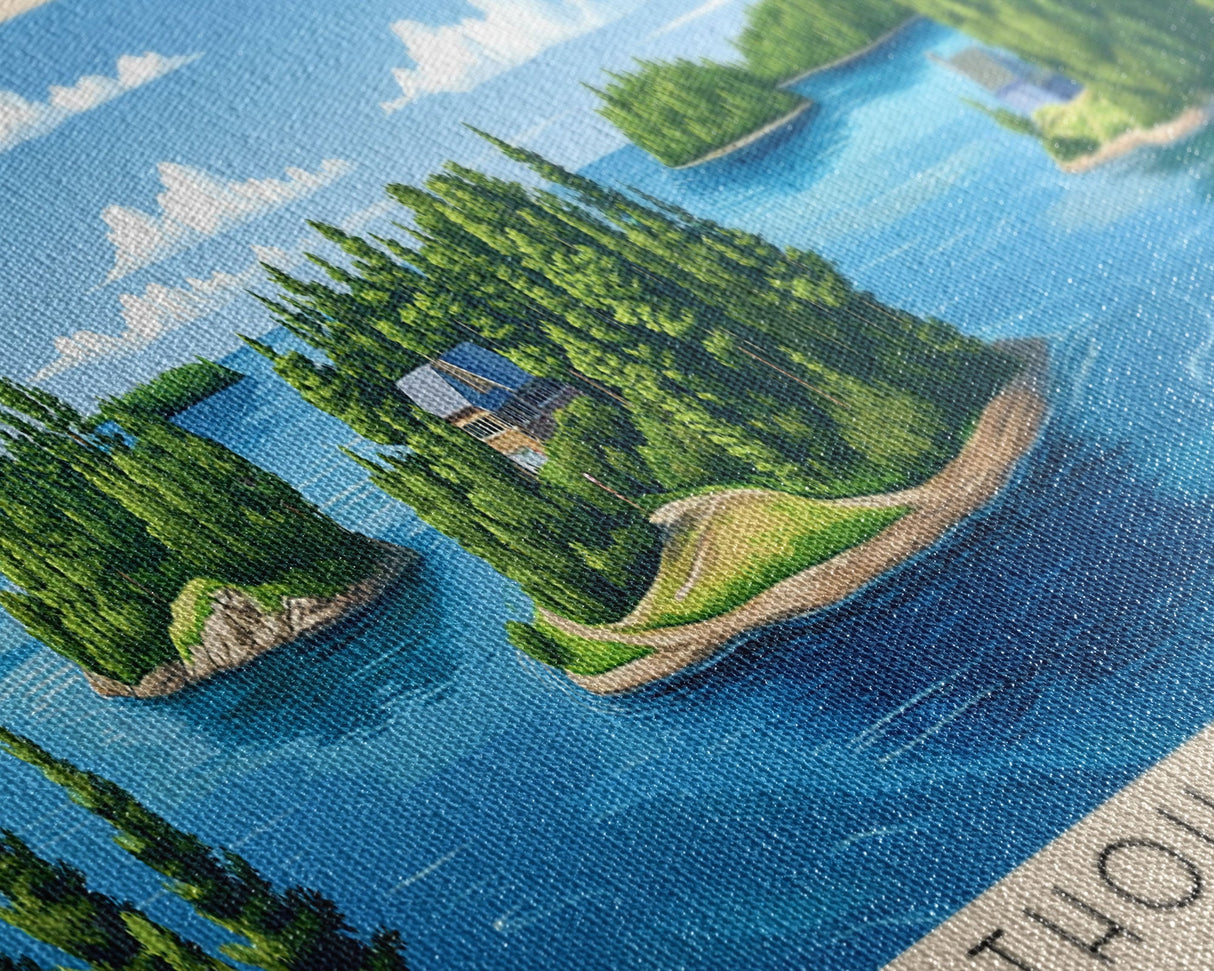 The Thousand Islands, Canada Panoramic Print, Vacation Gift, Canada Wall Art, Beach Painting, Beach Decor, Large Wall Art, Wood Frame Art