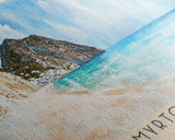 Myrtos Beach, Greece Watercolor Print, Vacation Gift, Greece Wall Art, Beach Painting, Beach Decor, Large Wall Art, Wood Frame Art