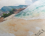 Shek O Beach, Hong Kong Watercolor Print, Vacation Gift, Hong Kong Wall Art, Beach Painting, Beach Decor, Large Wall Art, Wood Frame Art