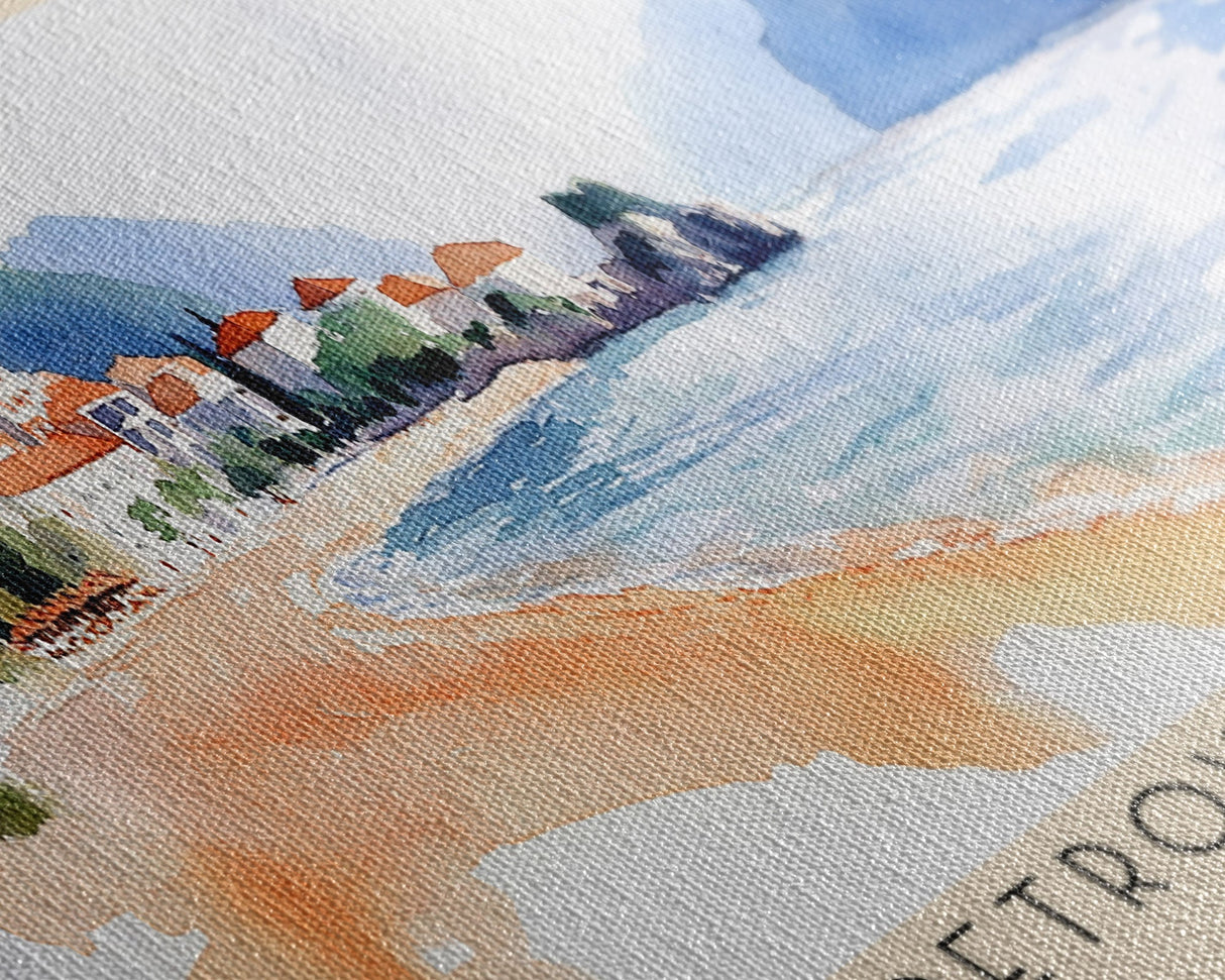 Petrovac Beach, Montenegro Watercolor Beach Print, Vacation Gift, Montenegro Wall Art, Beach Painting, Beach Decor, Beach Painting