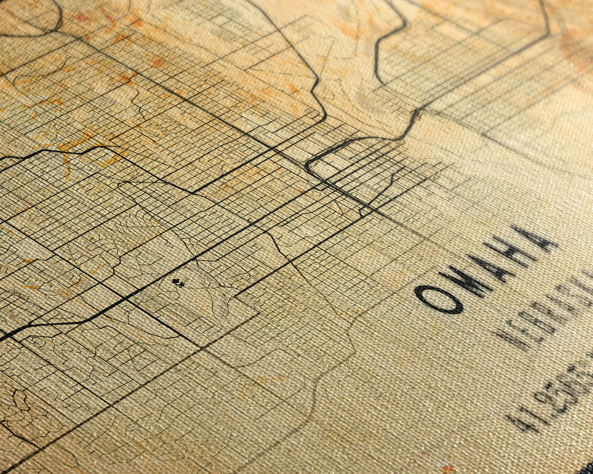 Omaha Nebraska map print poster or framed canvas, Omaha map print poster canvas, Omaha city map print poster canvas, Vintage Travel Art