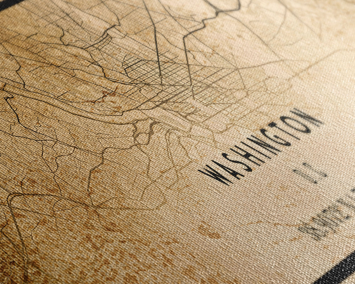 Panoramic Vintage Washington map print poster or framed canvas | Washington dc city map print poster canvas | Washington DC Canvas Art