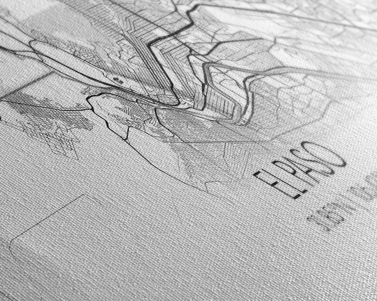 Panoramic El Paso City Map, Texas Art, Map Print, Minimalist Wall Art, Canvas Art, Housewarming Gift, Street Map Art, Closing Gift