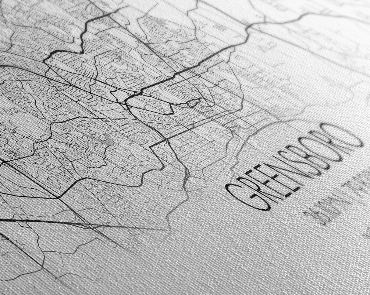 Panoramic Greensboro City Map, North Carolina Art, Map Print, Minimalist Wall Art, Canvas Art, Housewarming Gift, Street Map, Closing Gift