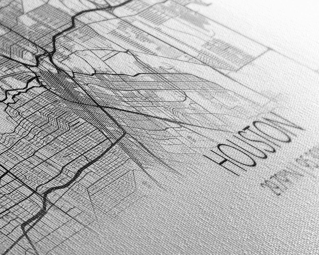 Panoramic Houston City Map, Texas Art, Map Print, Minimalist Wall Art, Canvas Art, Housewarming Gift, Street Map Art, Closing Gift