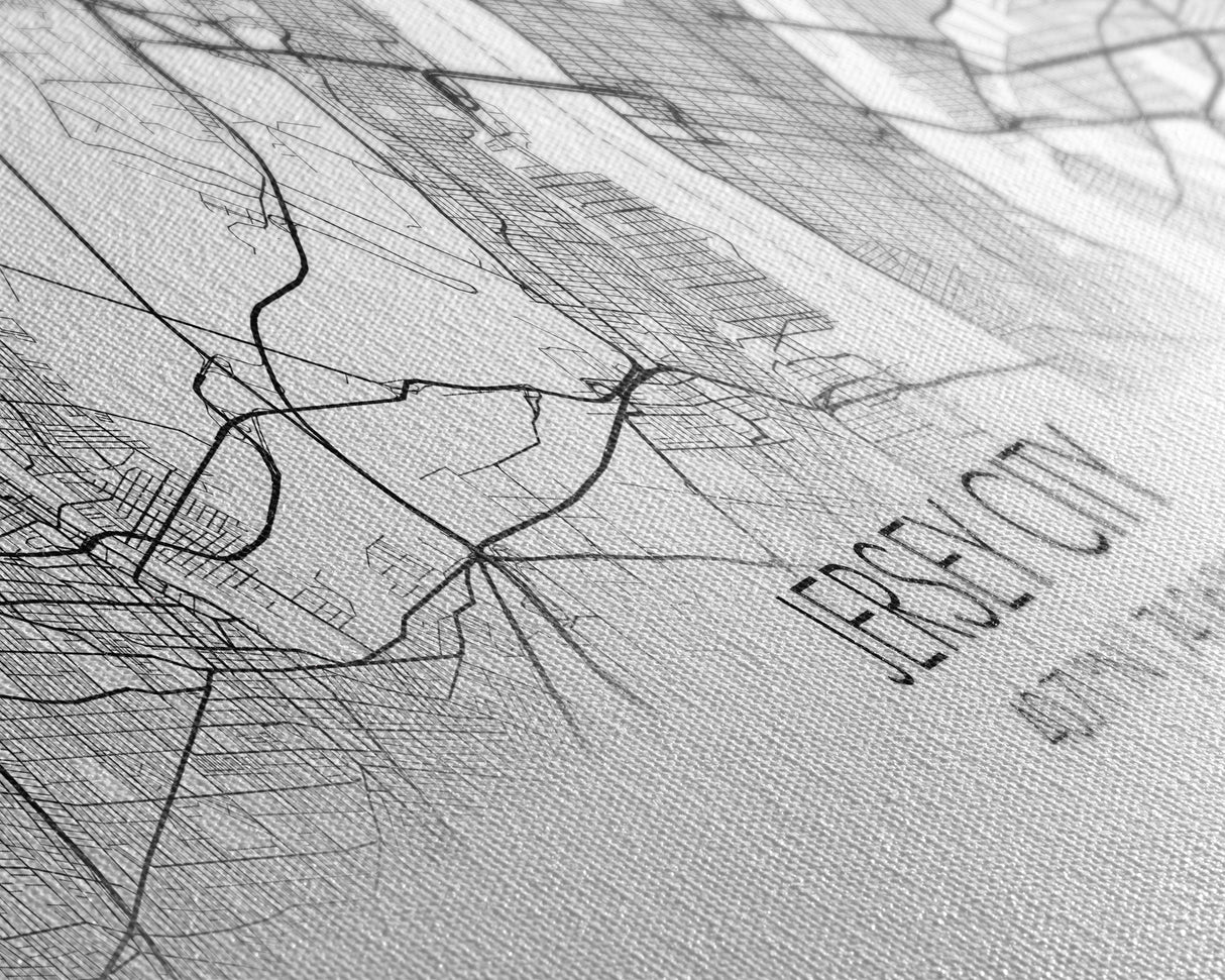 Panoramic Jersey City Map, New Jersey Art, Map Print, Minimalist Wall Art, Canvas Art, Housewarming Gift, Street Map Art, Closing Gift