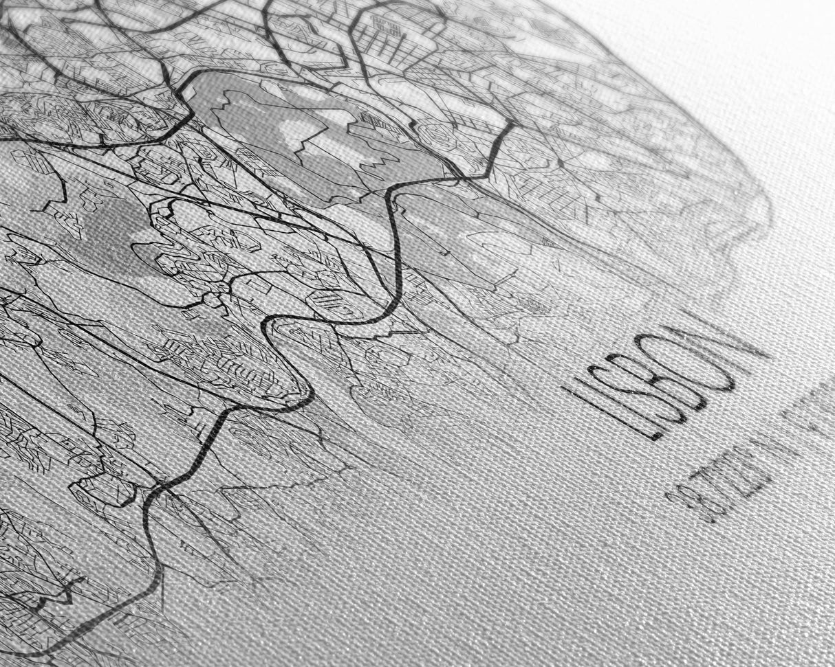 Panoramic Lisbon City Map, Portugal Art, Map Print, Minimalist Wall Art, Canvas Art, Housewarming Gift, Street Map Art, Closing Gift