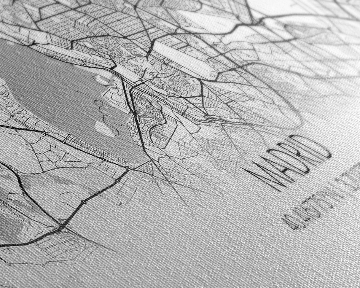 Panoramic Madrid City Map, Spain Art, Map Print, Minimalist Wall Art, Canvas Art, Housewarming Gift, Street Map Art, Closing Gift