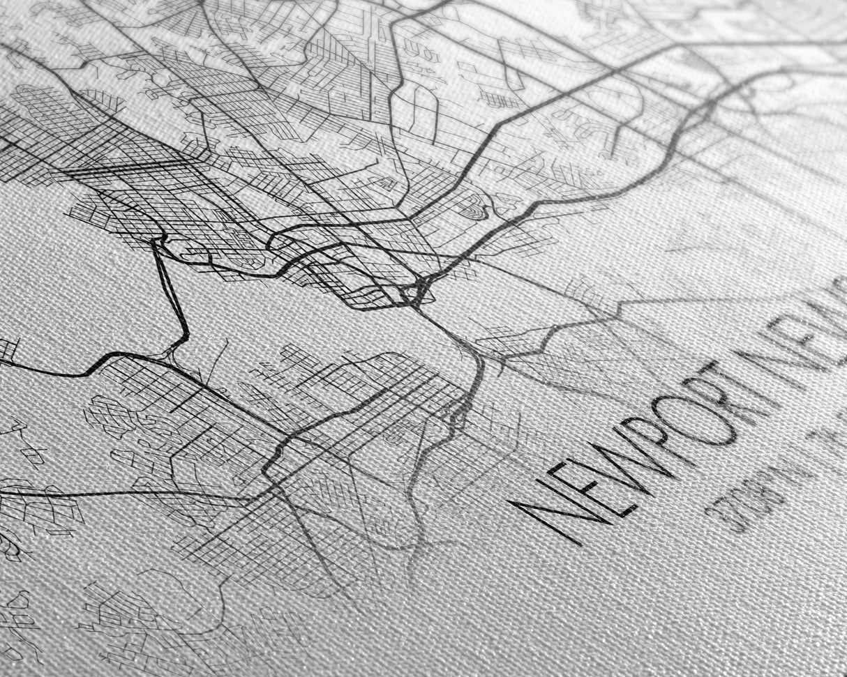 Newport News City Map, Virginia Art, Map Print, Minimalist Wall Art, Wall Art, Canvas Art, Panoramic Wall Art, Friend Gift, Office Wall Art