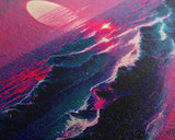 Synth wave sunset, ocean painting canvas print, outrun style, sun set art, wall decor, Made in Texas, ocean sunset, beach vaporwave