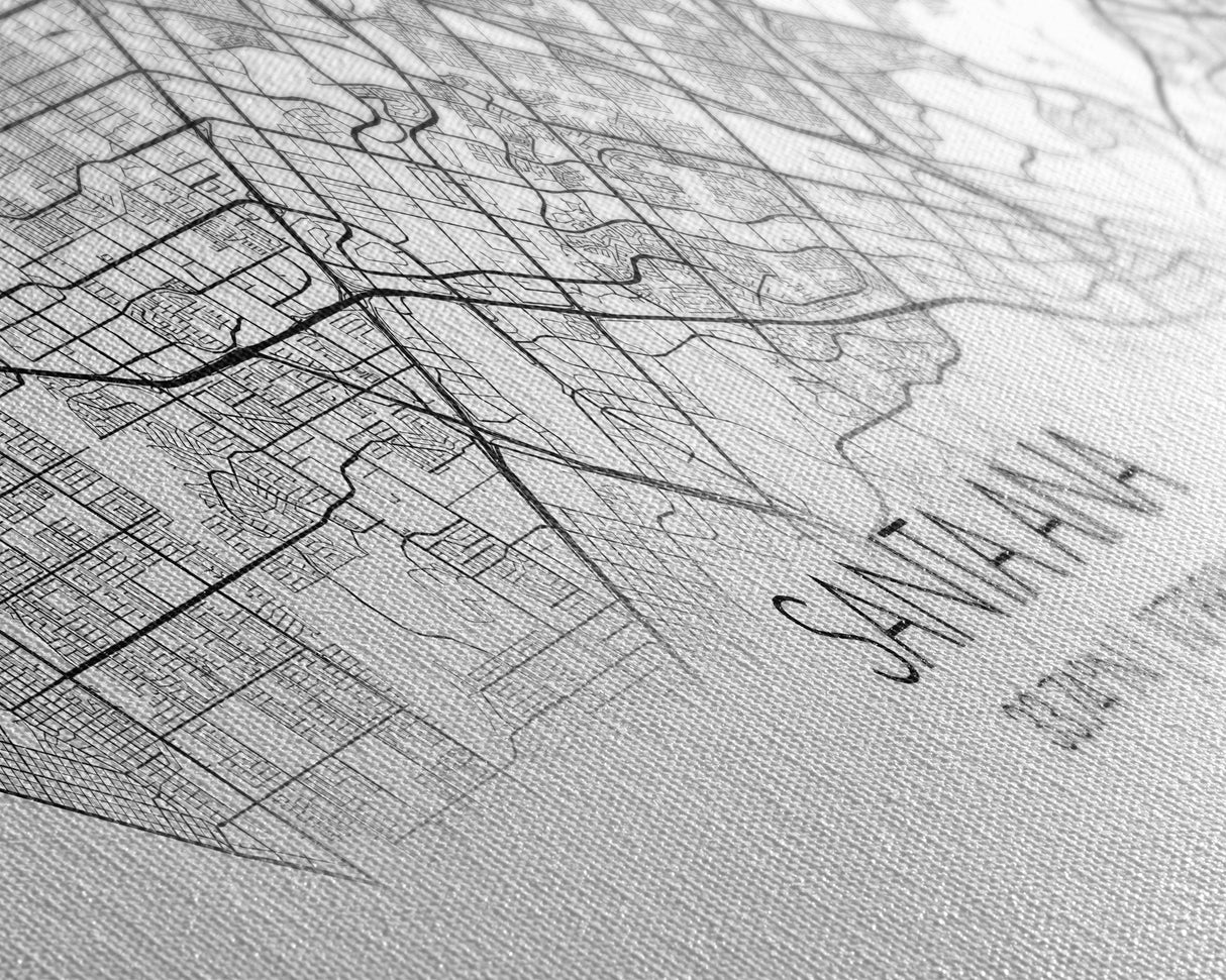 Panoramic Santa Ana City Map, California Art, Map Print, Minimalist Wall Art, Canvas Art, Housewarming Gift, Street Map Art, Closing Gift