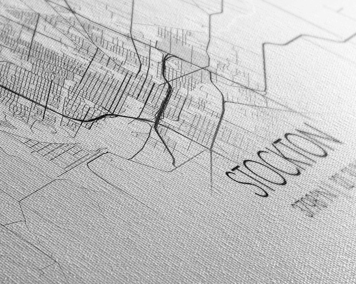 Panoramic Stockton City Map, California Art, Map Print, Minimalist Wall Art, Canvas Art, Housewarming Gift, Street Map Art, Closing Gift