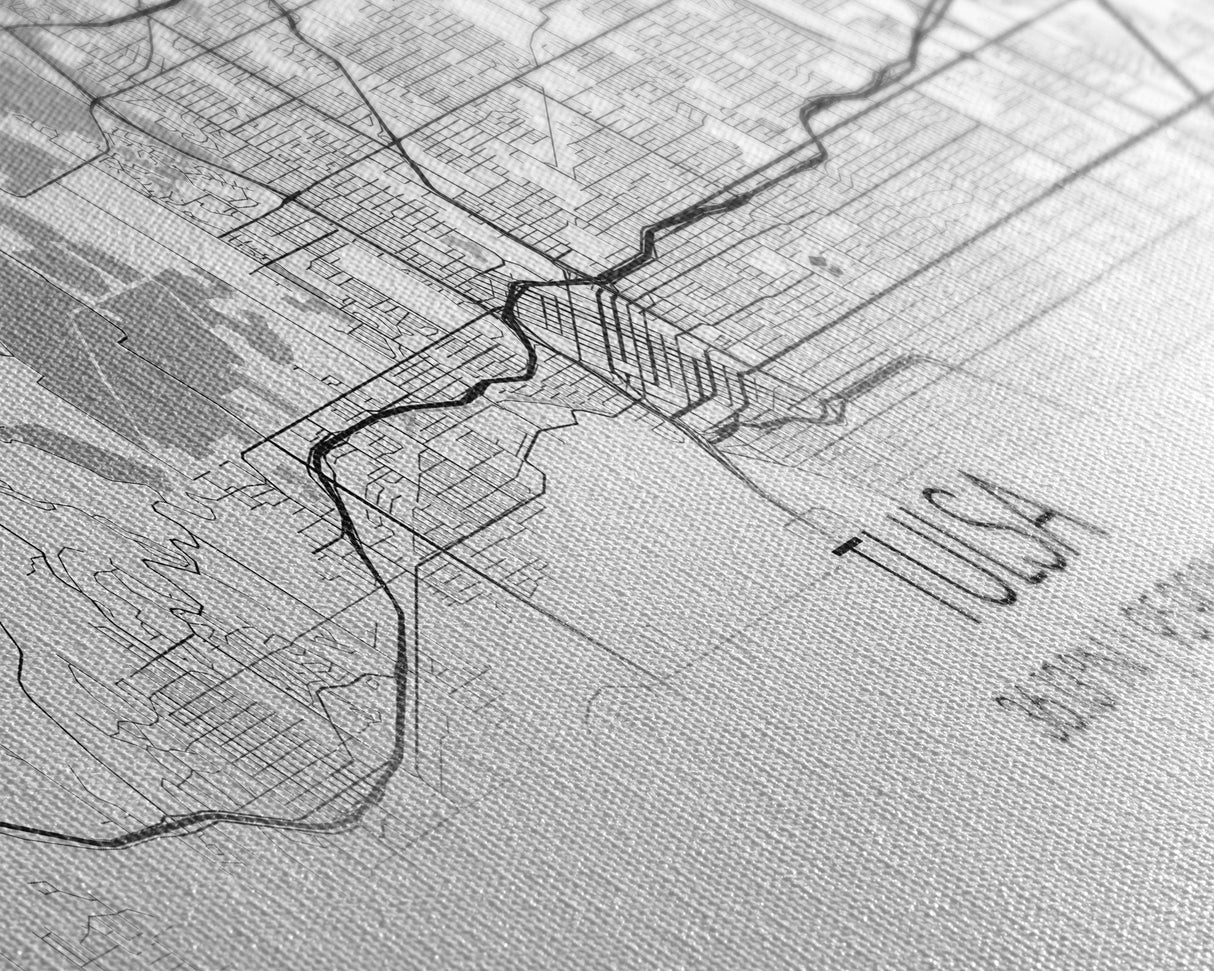 Panoramic Tulsa City Map, Oklahoma Art, Map Print, Minimalist Wall Art, Canvas Art, Housewarming Gift, Street Map Art, Closing Gift