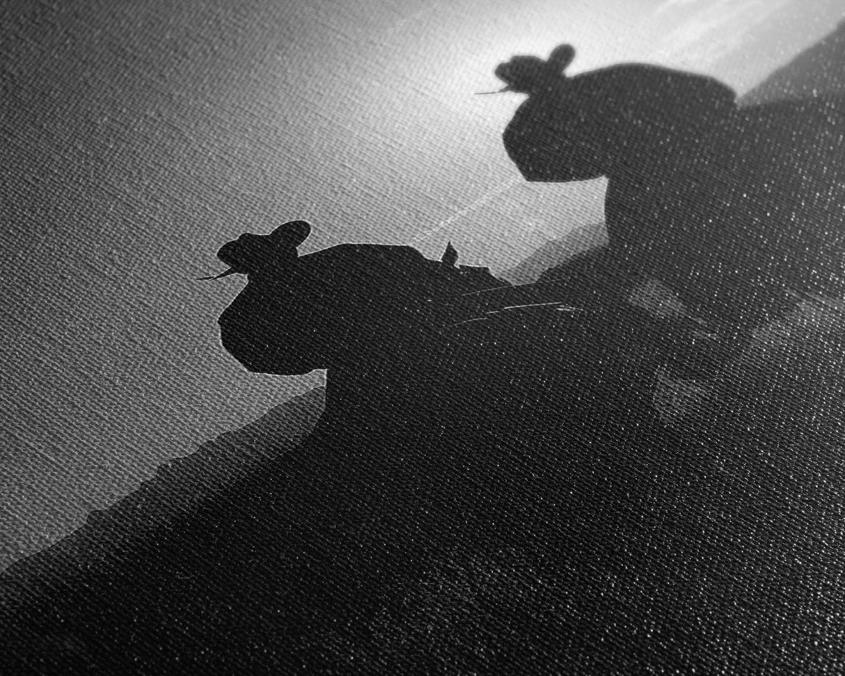 Silhouetted Cowboys on Horseback Riding into the Sunset for Western Wall Art, Canvas Prints, Home Decor, Living Room Art, Bedroom Art