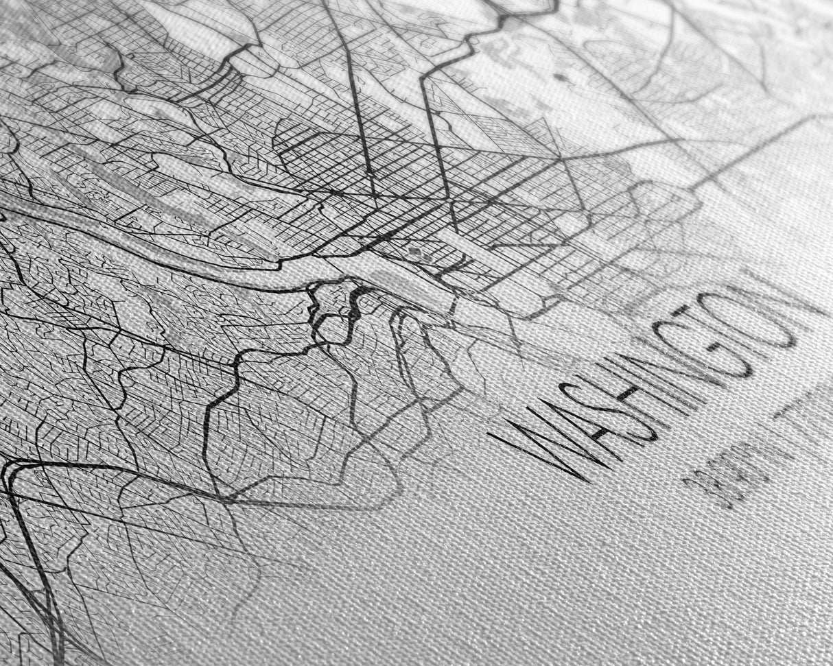 Panoramic Washington City Map, District Of Columbia, Map Print, Minimalist Wall Art, Canvas Art, Housewarming Gift, Street Map, Closing Gift