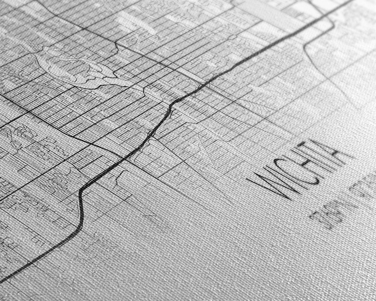 Panoramic Wichita City Map, Kansas Art, Map Print, Minimalist Wall Art, Canvas Art, Housewarming Gift, Street Map Art, Closing Gift