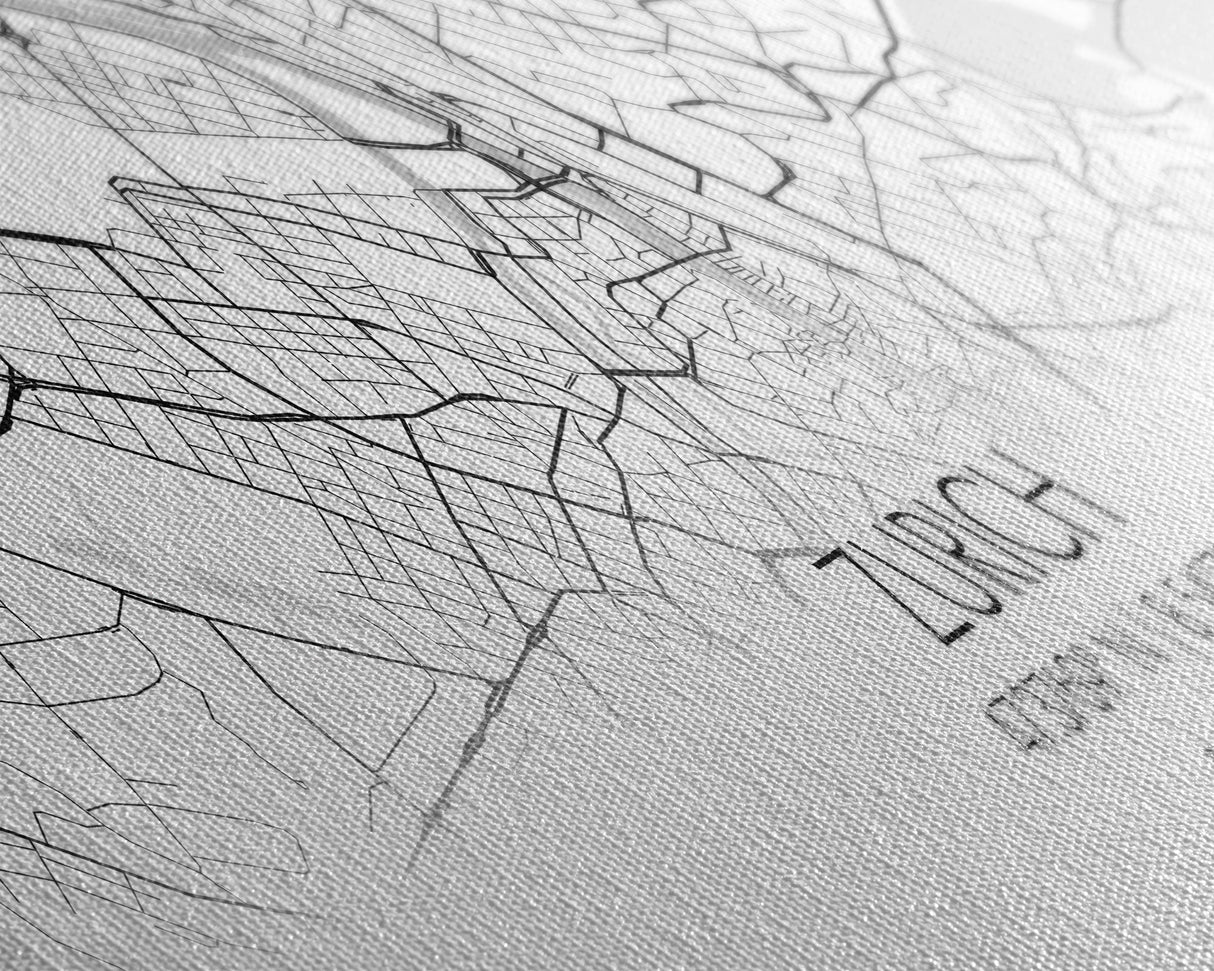 Panoramic Zurich City Map, Switzerland Art, Map Print, Minimalist Wall Art, Canvas Art, Housewarming Gift, Street Map Art, Closing Gift