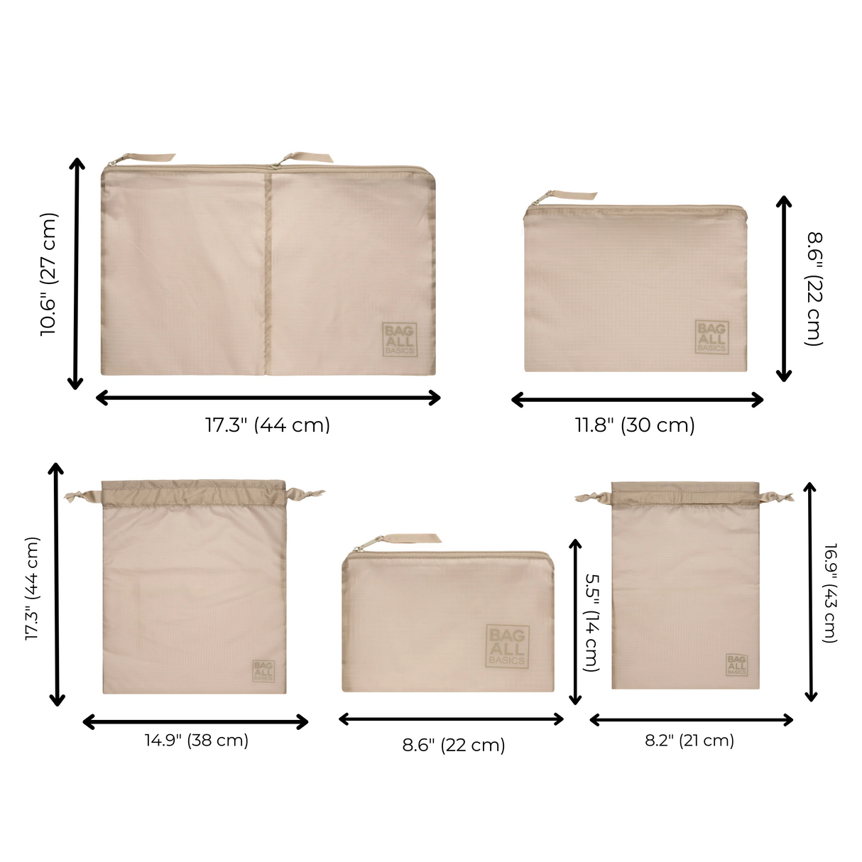 Compression Cubes & Packing Bags Set, 8-pack, Taupe