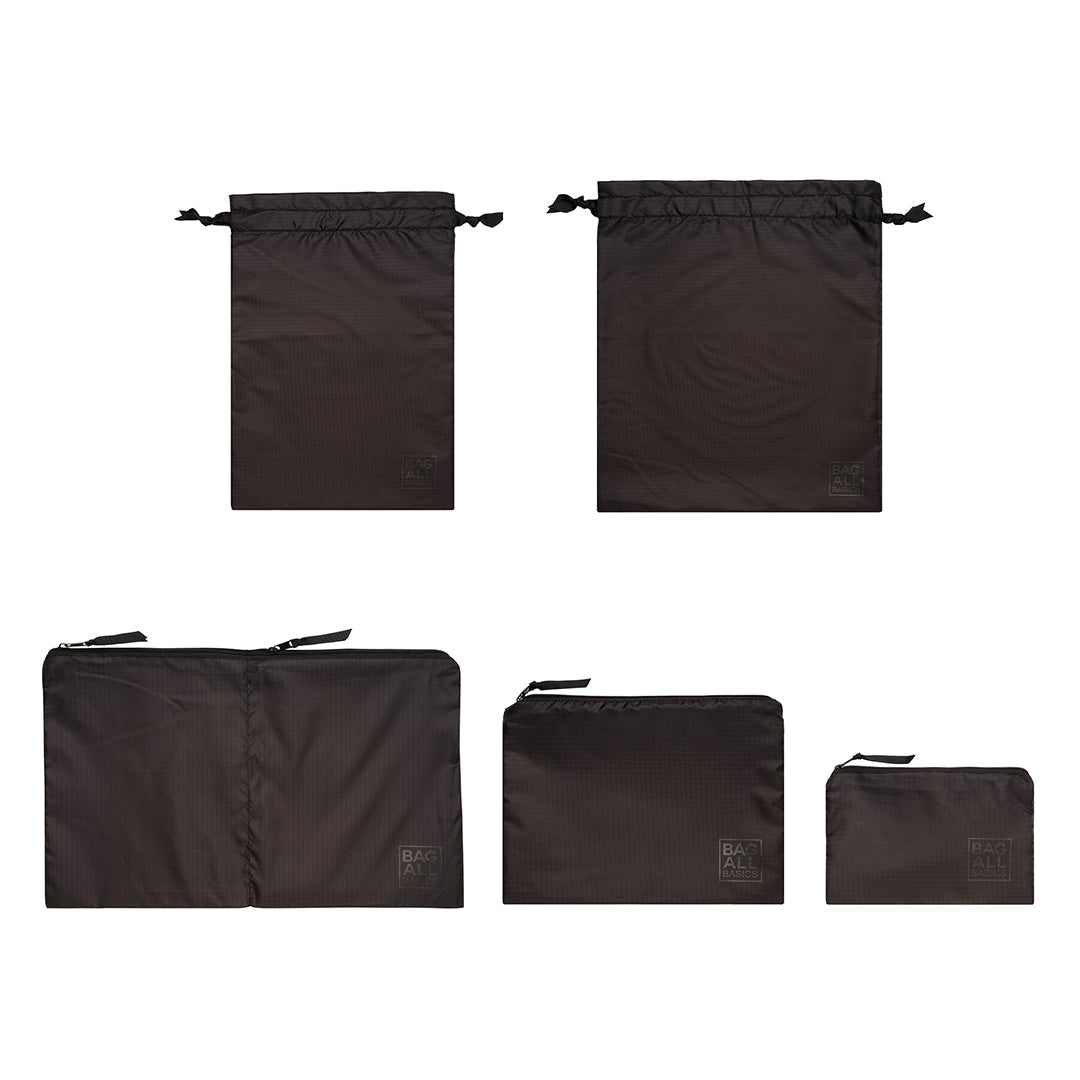 Packing Bags Set in Recycled Nylon, 5-pack, Black