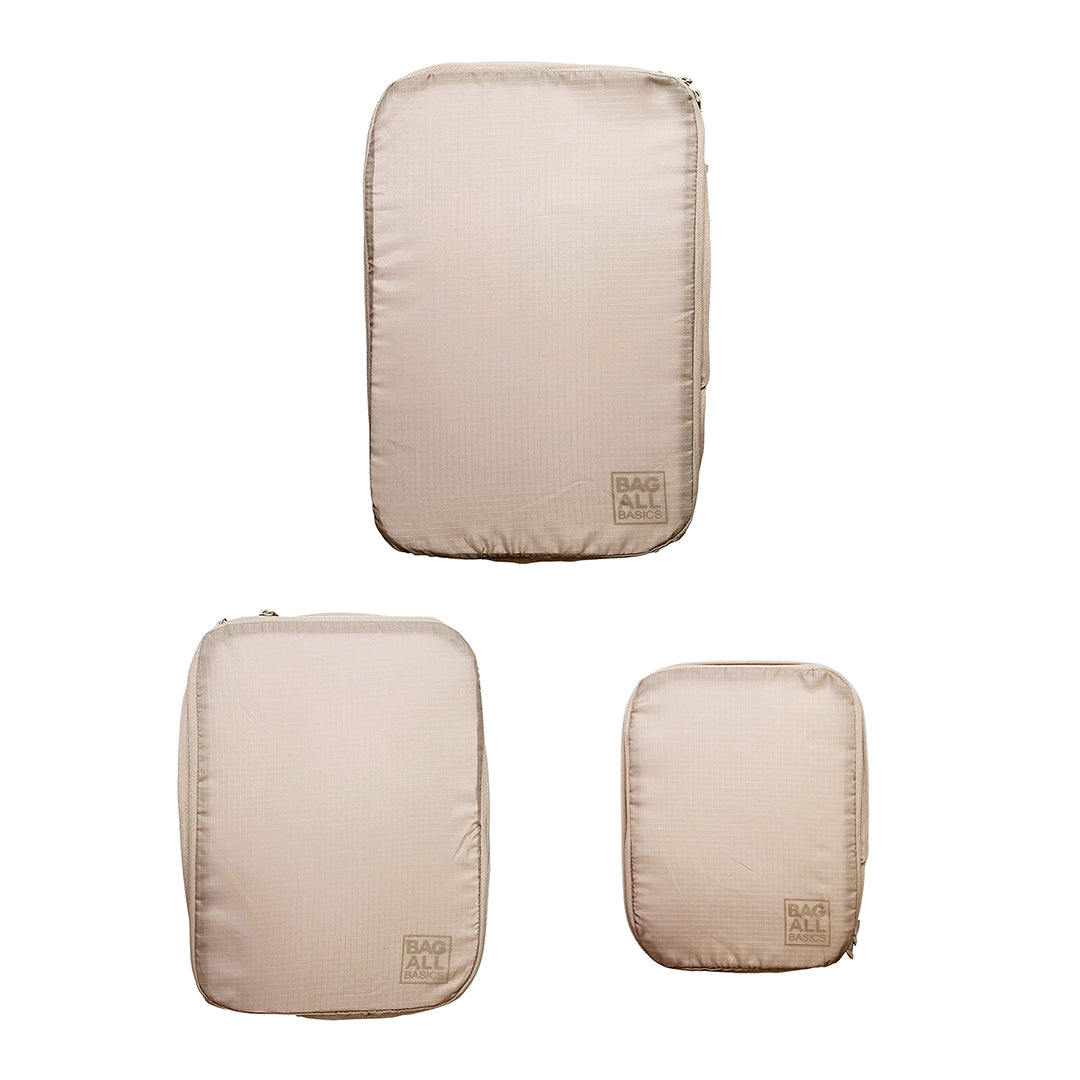 Re-cycled and Reinforced Nylon Compression Packing Cubes, 3-pack Taupe