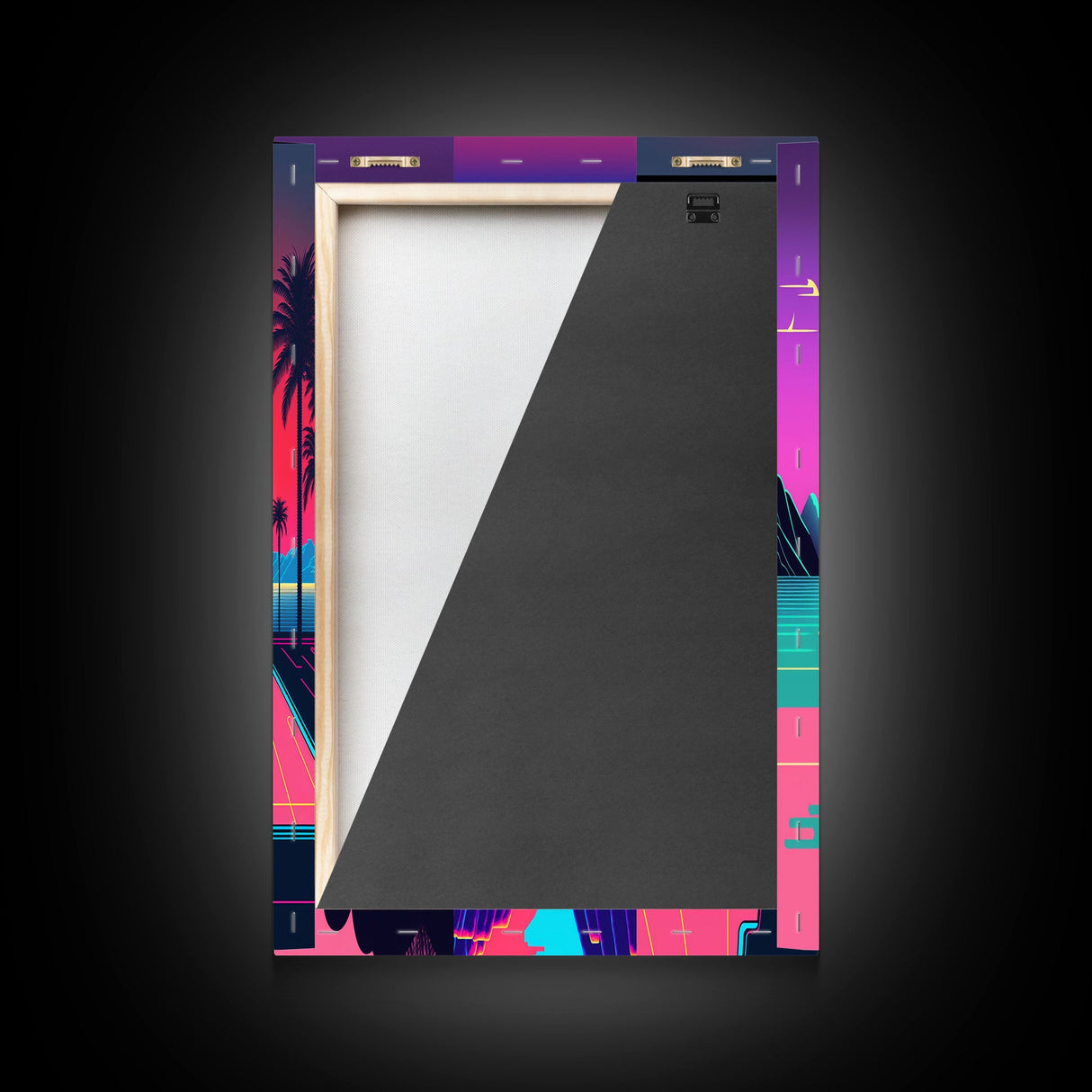 Retro 80s Style Art, 3 Panel Framed Canvas Prints, Canvas Wall Art, Synthwave / Vaporwave Aesthetic Retro Style Wall Art